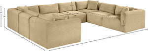 Meridian Furniture Shaggy 8 Piece Modular Sectional Corduroy Performance Fabric Plush Living Room Sofa 641Camel-Sec8A