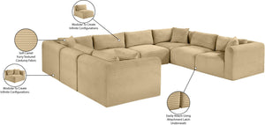 Meridian Furniture Shaggy 8 Piece Modular Sectional Corduroy Performance Fabric Plush Living Room Sofa 641Camel-Sec8A