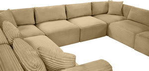 Meridian Furniture Shaggy 8 Piece Modular Sectional Corduroy Performance Fabric Plush Living Room Sofa 641Camel-Sec8A