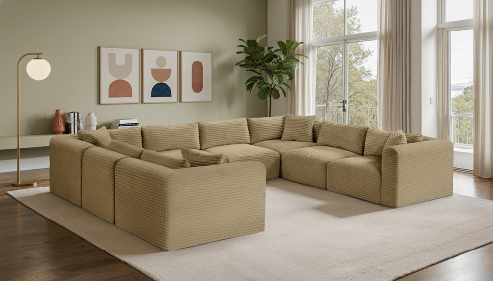 Meridian Furniture Shaggy 8 Piece Modular Sectional Corduroy Performance Fabric Plush Living Room Sofa 641Camel-Sec8A