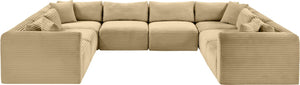Meridian Furniture Shaggy 8 Piece Modular Sectional Corduroy Performance Fabric Plush Living Room Sofa 641Camel-Sec8A