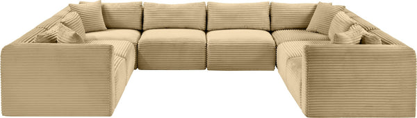Meridian Furniture Shaggy 8 Piece Modular Sectional Corduroy Performance Fabric Plush Living Room Sofa 641Camel-Sec8A