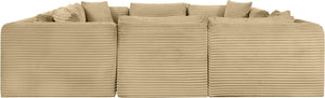 Meridian Furniture Shaggy 8 Piece Modular Sectional Corduroy Performance Fabric Plush Living Room Sofa 641Camel-Sec8A