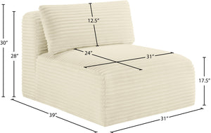 Meridian Furniture Shaggy Corduroy Armless Modular Chair with Plush Foam and Stain Resistant Performance Fabric Cream 641Cream-Armless