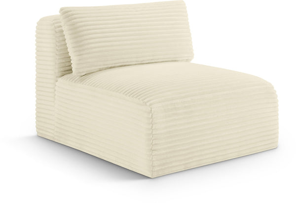 Meridian Furniture Shaggy Corduroy Armless Modular Chair with Plush Foam and Stain Resistant Performance Fabric Cream 641Cream-Armless