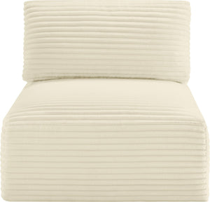 Meridian Furniture Shaggy Corduroy Armless Modular Chair with Plush Foam and Stain Resistant Performance Fabric Cream 641Cream-Armless