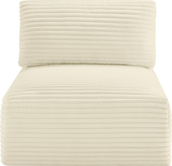 Meridian Furniture Shaggy Corduroy Armless Modular Chair with Plush Foam and Stain Resistant Performance Fabric Cream 641Cream-Armless
