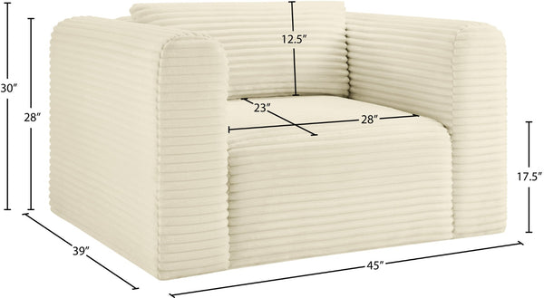 Meridian Furniture Shaggy Corduroy Accent Chair with Plush Foam Seating and Modular Design for Living Room Decor Cream 641Cream-Chair