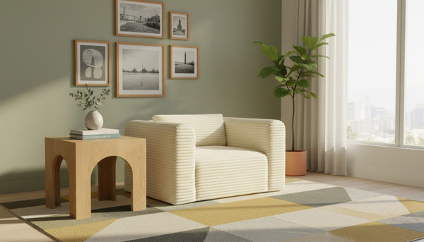 Meridian Furniture Shaggy Corduroy Accent Chair with Plush Foam Seating and Modular Design for Living Room Decor Cream 641Cream-Chair