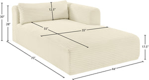Meridian Furniture Shaggy Corduroy Modular Chaise Lounge Plush Foam Seating for Living Room Sectional Setup Cream 641Cream-Chaise