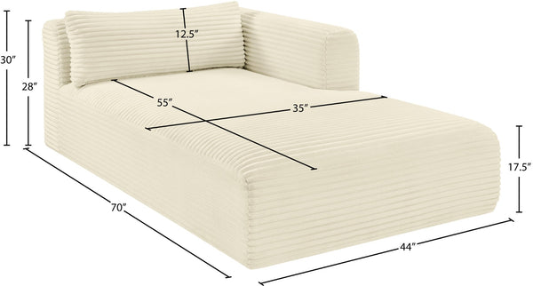 Meridian Furniture Shaggy Corduroy Modular Chaise Lounge Plush Foam Seating for Living Room Sectional Setup Cream 641Cream-Chaise
