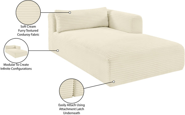 Meridian Furniture Shaggy Corduroy Modular Chaise Lounge Plush Foam Seating for Living Room Sectional Setup Cream 641Cream-Chaise