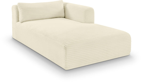Meridian Furniture Shaggy Corduroy Modular Chaise Lounge Plush Foam Seating for Living Room Sectional Setup Cream 641Cream-Chaise