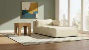 Meridian Furniture Shaggy Corduroy Modular Chaise Lounge Plush Foam Seating for Living Room Sectional Setup Cream 641Cream-Chaise