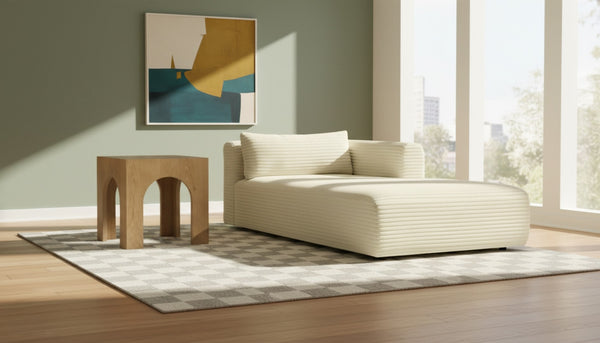 Meridian Furniture Shaggy Corduroy Modular Chaise Lounge Plush Foam Seating for Living Room Sectional Setup Cream 641Cream-Chaise