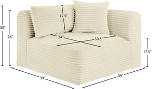 Meridian Furniture Shaggy Corduroy Modular Corner Chair with Plush Foam and Stain Resistant Performance Fabric Cream 641Cream-Corner