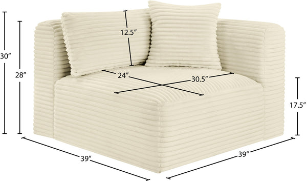 Meridian Furniture Shaggy Corduroy Modular Corner Chair with Plush Foam and Stain Resistant Performance Fabric Cream 641Cream-Corner