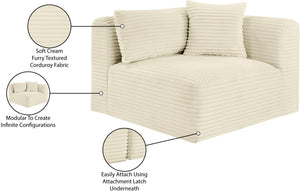 Meridian Furniture Shaggy Corduroy Modular Corner Chair with Plush Foam and Stain Resistant Performance Fabric Cream 641Cream-Corner