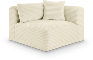 Meridian Furniture Shaggy Corduroy Modular Corner Chair with Plush Foam and Stain Resistant Performance Fabric Cream 641Cream-Corner