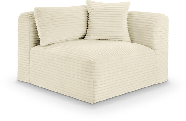 Meridian Furniture Shaggy Corduroy Modular Corner Chair with Plush Foam and Stain Resistant Performance Fabric Cream 641Cream-Corner