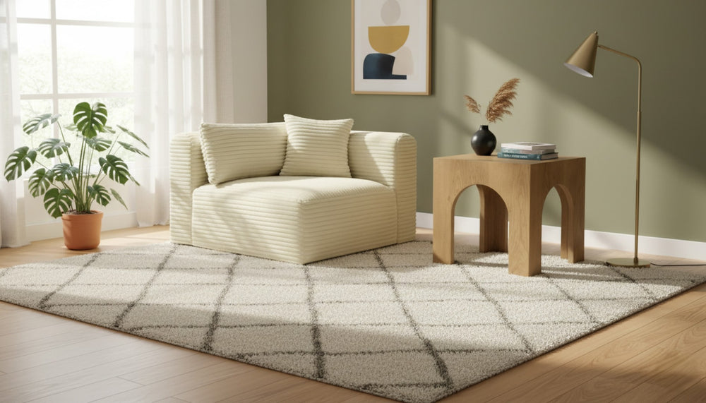 Meridian Furniture Shaggy Corduroy Modular Corner Chair with Plush Foam and Stain Resistant Performance Fabric Cream 641Cream-Corner