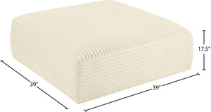 Meridian Furniture Shaggy Corduroy Square Ottoman Plush Modular Linking Design for Living Room Seating Cream 641Cream-Ott