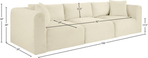 Meridian Furniture Shaggy Corduroy Modular Sofa Plush Performance Fabric Stain Resistant Living Room Seating Cream 109 inches 641Cream-S109