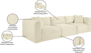 Meridian Furniture Shaggy Corduroy Modular Sofa Plush Performance Fabric Stain Resistant Living Room Seating Cream 109 inches 641Cream-S109