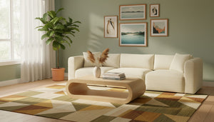 Meridian Furniture Shaggy Corduroy Modular Sofa Plush Performance Fabric Stain Resistant Living Room Seating Cream 109 inches 641Cream-S109
