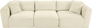 Meridian Furniture Shaggy Corduroy Modular Sofa Plush Performance Fabric Stain Resistant Living Room Seating Cream 109 inches 641Cream-S109