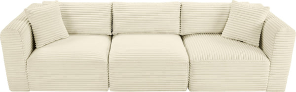 Meridian Furniture Shaggy Corduroy Modular Sofa Plush Performance Fabric Stain Resistant Living Room Seating Cream 109 inches 641Cream-S109