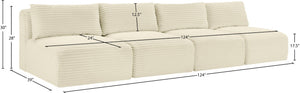 Meridian Furniture Shaggy Armless Modular Sectional Sofa in Wide Wale Corduroy Performance Fabric Living Room Cream 124 inches 641Cream-S124
