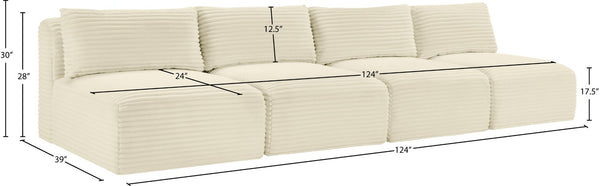 Meridian Furniture Shaggy Armless Modular Sectional Sofa in Wide Wale Corduroy Performance Fabric Living Room Cream 124 inches 641Cream-S124