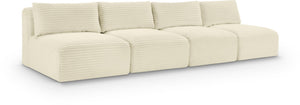 Meridian Furniture Shaggy Armless Modular Sectional Sofa in Wide Wale Corduroy Performance Fabric Living Room Cream 124 inches 641Cream-S124