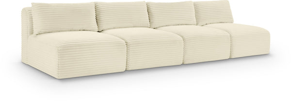 Meridian Furniture Shaggy Armless Modular Sectional Sofa in Wide Wale Corduroy Performance Fabric Living Room Cream 124 inches 641Cream-S124