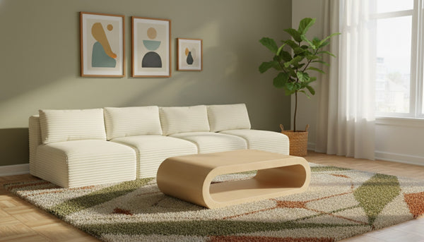 Meridian Furniture Shaggy Armless Modular Sectional Sofa in Wide Wale Corduroy Performance Fabric Living Room Cream 124 inches 641Cream-S124