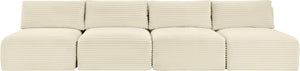 Meridian Furniture Shaggy Armless Modular Sectional Sofa in Wide Wale Corduroy Performance Fabric Living Room Cream 124 inches 641Cream-S124