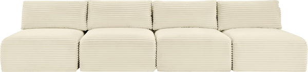 Meridian Furniture Shaggy Armless Modular Sectional Sofa in Wide Wale Corduroy Performance Fabric Living Room Cream 124 inches 641Cream-S124