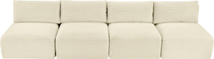Meridian Furniture Shaggy Armless Modular Sectional Sofa in Wide Wale Corduroy Performance Fabric Living Room Cream 124 inches 641Cream-S124