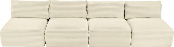 Meridian Furniture Shaggy Armless Modular Sectional Sofa in Wide Wale Corduroy Performance Fabric Living Room Cream 124 inches 641Cream-S124