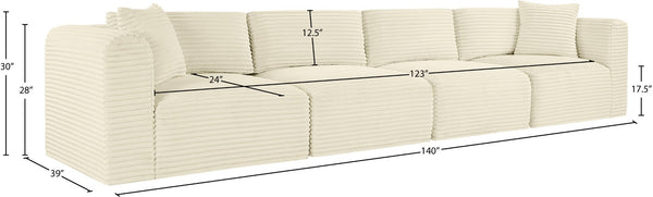 Meridian Furniture Shaggy Corduroy Modular Sofa Plush Performance Fabric Stain Resistant Living Room Seating Cream 140 inches 641Cream-S140