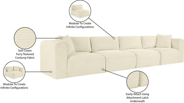 Meridian Furniture Shaggy Corduroy Modular Sofa Plush Performance Fabric Stain Resistant Living Room Seating Cream 140 inches 641Cream-S140