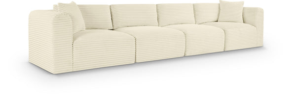 Meridian Furniture Shaggy Corduroy Modular Sofa Plush Performance Fabric Stain Resistant Living Room Seating Cream 140 inches 641Cream-S140
