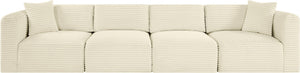Meridian Furniture Shaggy Corduroy Modular Sofa Plush Performance Fabric Stain Resistant Living Room Seating Cream 140 inches 641Cream-S140