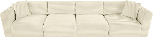 Meridian Furniture Shaggy Corduroy Modular Sofa Plush Performance Fabric Stain Resistant Living Room Seating Cream 140 inches 641Cream-S140