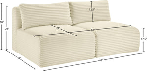 Meridian Furniture Shaggy Two Piece Armless Modular Loveseat in Stain Resistant Plush Corduroy Performance Fabric Cream 641Cream-S62