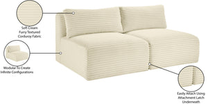Meridian Furniture Shaggy Two Piece Armless Modular Loveseat in Stain Resistant Plush Corduroy Performance Fabric Cream 641Cream-S62