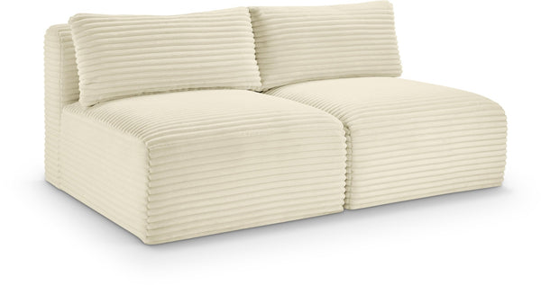 Meridian Furniture Shaggy Two Piece Armless Modular Loveseat in Stain Resistant Plush Corduroy Performance Fabric Cream 641Cream-S62