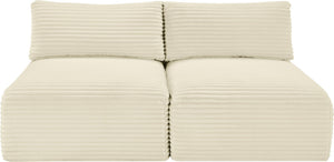 Meridian Furniture Shaggy Two Piece Armless Modular Loveseat in Stain Resistant Plush Corduroy Performance Fabric Cream 641Cream-S62