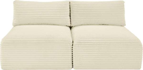 Meridian Furniture Shaggy Two Piece Armless Modular Loveseat in Stain Resistant Plush Corduroy Performance Fabric Cream 641Cream-S62